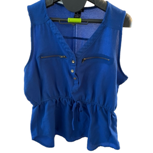 Rue21 top xl blue women’s button top summer faux tie waist Y2K 90s v neck peplum